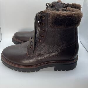 Alberto Torresi Brown Leather Lace-Up Fur Lined Combat Boots Womens EU 39 US 8.5